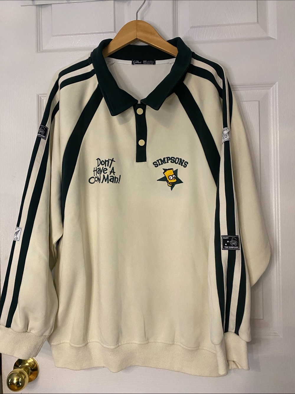 The Simpsons Cream V-Neck Rugby Pullover with Dark Green Trim #14